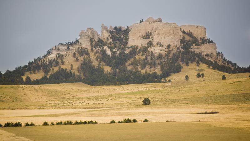Landscape of deserted land and mountains in the background