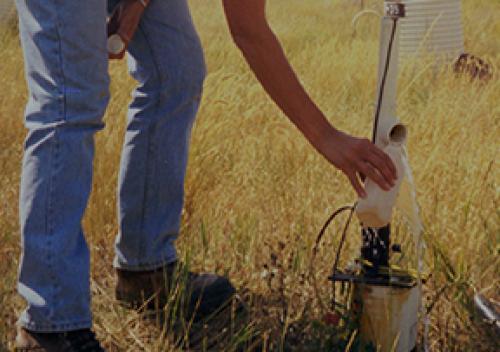An image of an employee testing samples in the field